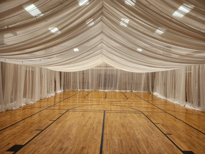 The completed canopy installation before tables and chairs are placed.